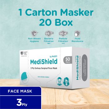 Medishield By Paseo Masker Box Earloop 50 sheet, 20 Box/Carton